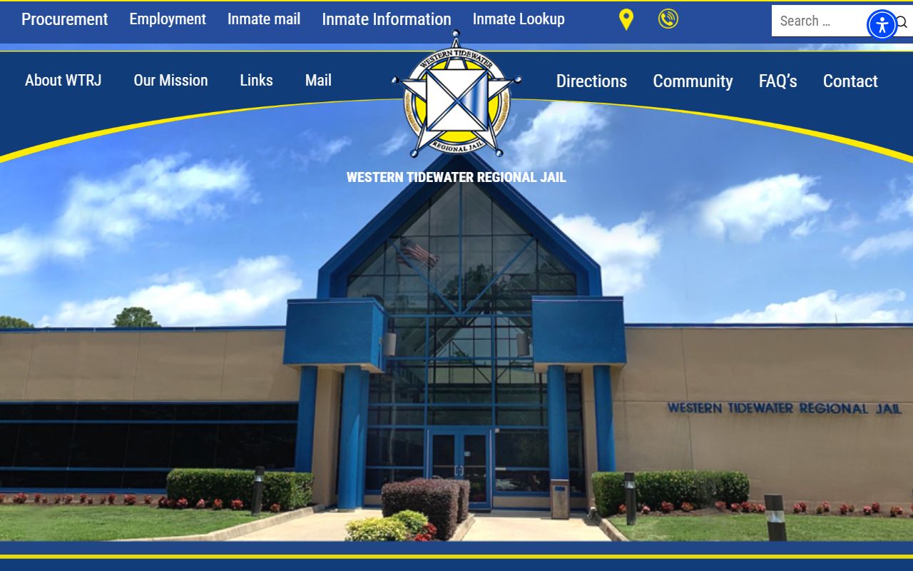 Western Tidewater Regional Jail homepage for Isle of Wight County inmate population lookup