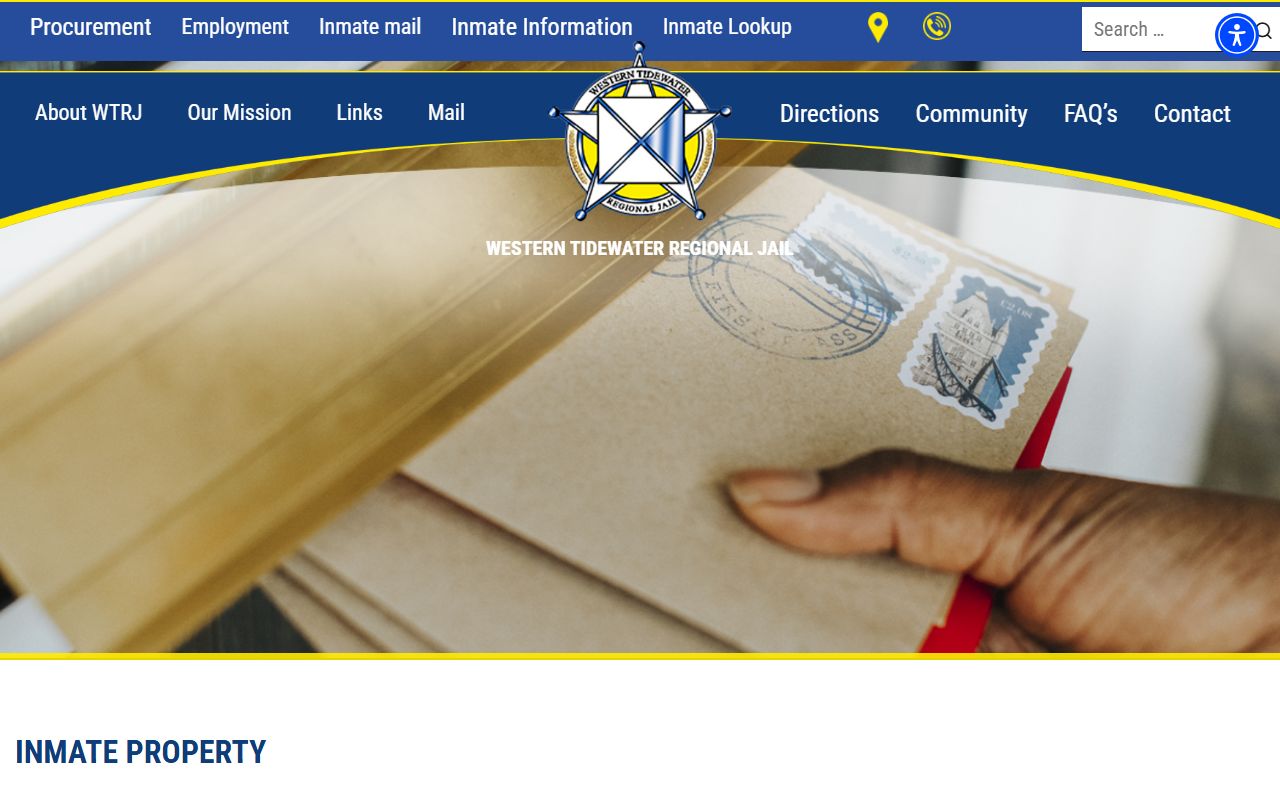 Western Tidewater Regional Jail mail property and money rules for Isle of Wight County inmates